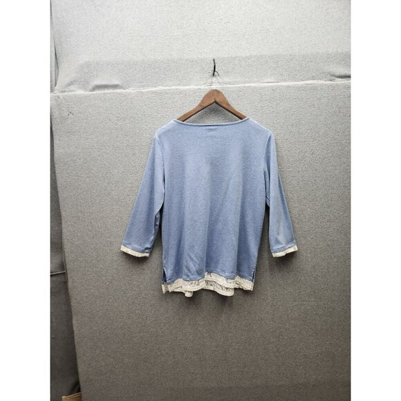Alfred Dunner Womens Blue Embroidered Top With Lace Trim & 3/4 Sleeves Size M Co - Picture 6 of 6